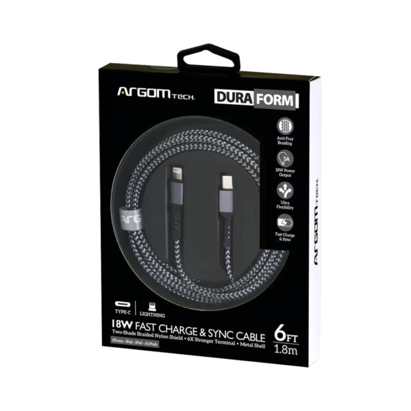 06 ARG-CB-0024BK-01 Cable Carga Rápida Usb C Para Lightning Argomtech 18w 1.8m